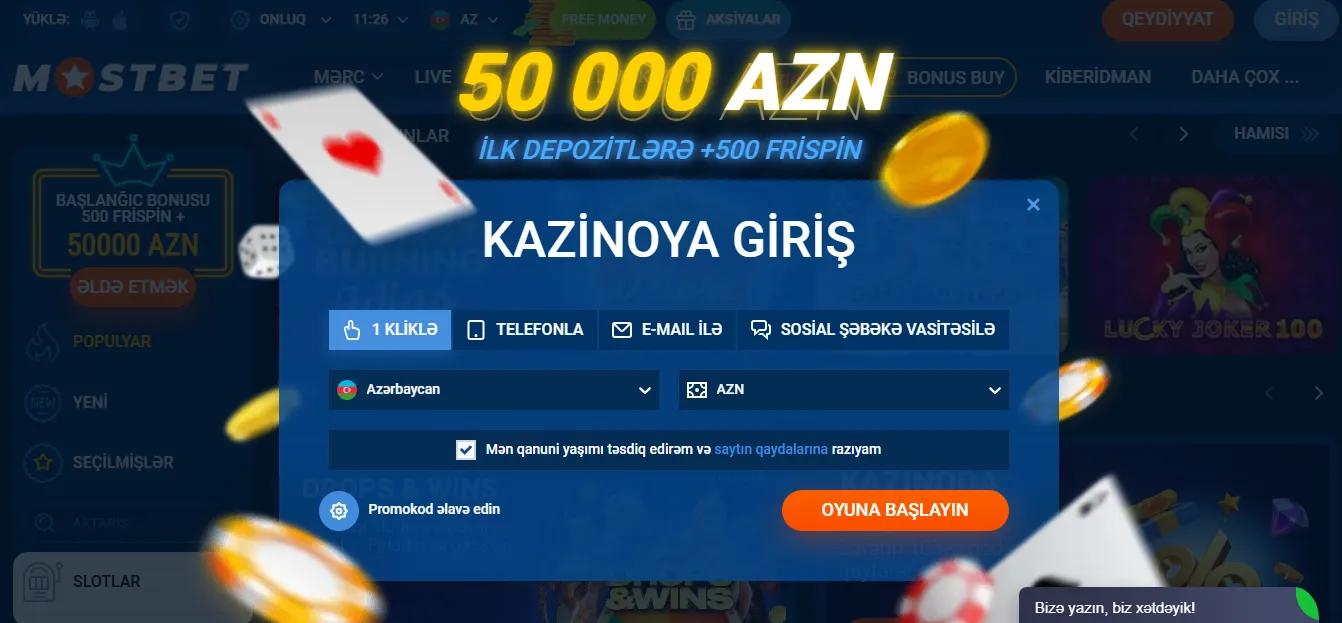 Tez qeydiyyat və giriş Mostbet-ə